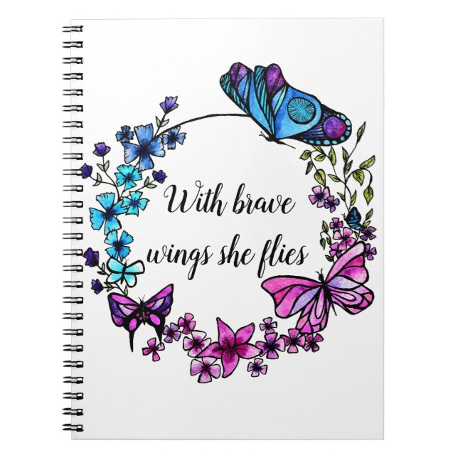 Butterfly and Flowers Wreath custom quote Notebook (Front)