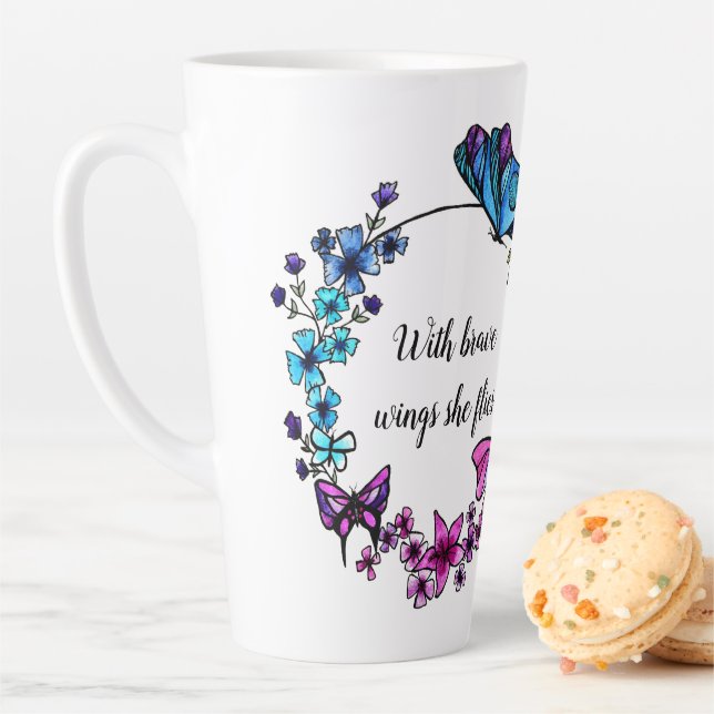 Butterfly and Flowers Wreath custom quote or name Latte Mug (In Situ)