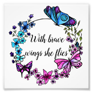 Butterfly and Flowers Wreath custom quote or name Photo Print
