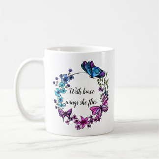Butterfly and Flowers Wreath quote and custom name Coffee Mug