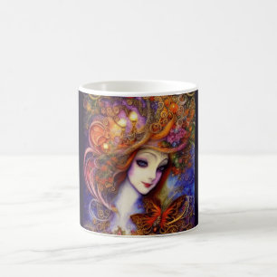 Butterfly And Garden Goddess In Watercolor Blues Coffee Mug