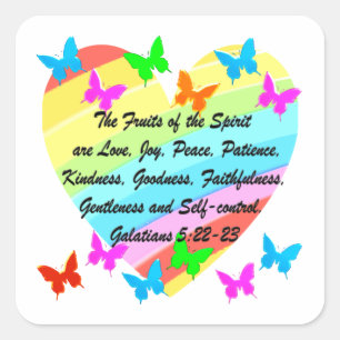 BUTTERFLY AND HEART FRUIT OF THE SPIRIT DESIGN SQUARE STICKER