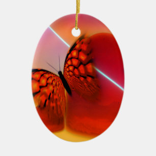Butterfly and Hearts Ceramic Ornament