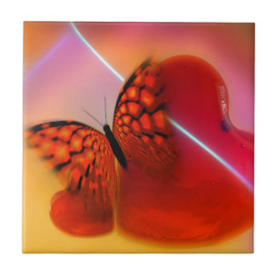 Butterfly and Hearts Ceramic Tile