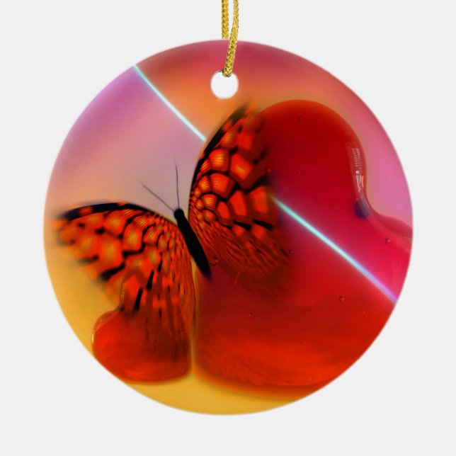 Butterfly and Hearts Ceramic Tree Decoration (Front)