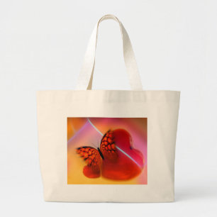 Butterfly and Hearts Large Tote Bag