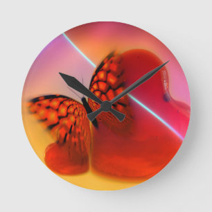 Butterfly and Hearts Round Clock