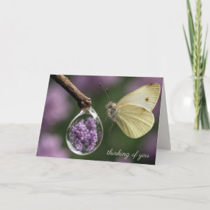 Butterfly and Lilac Flower Reflection in Raindrop Card