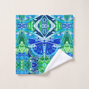 Butterfly and Medallion Batik Pattern in Blue Bath Towel Set