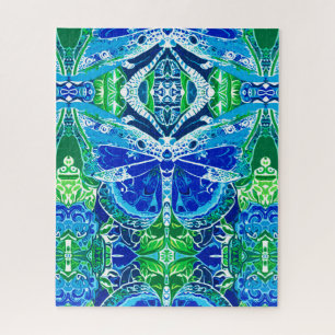 Butterfly and Medallion Batik Pattern in Blue Jigsaw Puzzle