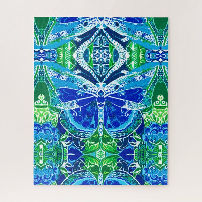 Butterfly and Medallion Batik Pattern in Blue Jigsaw Puzzle (Vertical)