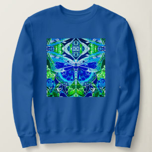 Butterfly and Medallion Batik Pattern in Blue Sweatshirt