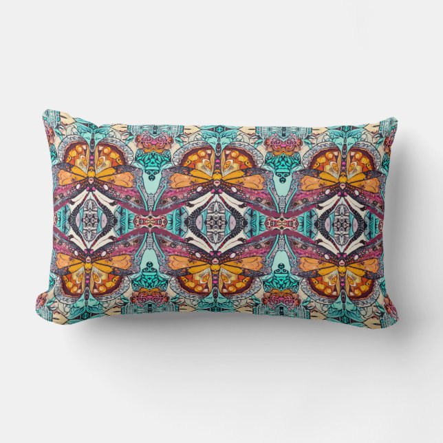 Butterfly and Medallion Batik Pattern in Orange Lumbar Cushion (Front)