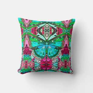 Butterfly and Medallion Batik Pattern in Turquoise Cushion