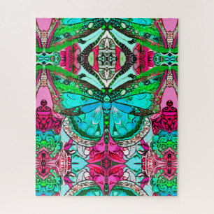 Butterfly and Medallion Batik Pattern in Turquoise Jigsaw Puzzle