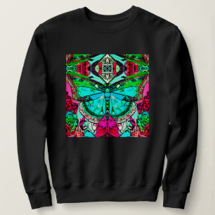 Butterfly and Medallion Batik Pattern in Turquoise Sweatshirt