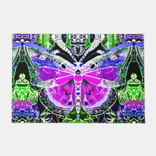 Butterfly and Medallion Batik Pattern in Violet Doormat