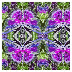 Butterfly and Medallion Batik Pattern in Violet  Fabric