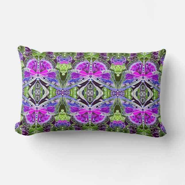 Butterfly and Medallion Batik Pattern in Violet  Lumbar Cushion (Front)