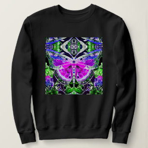 Butterfly and Medallion Batik Pattern in Violet Sweatshirt