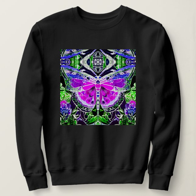 Butterfly and Medallion Batik Pattern in Violet  Sweatshirt (Design Front)