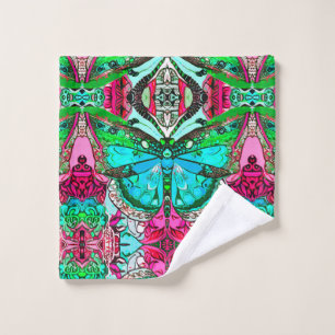 Butterfly and Medallion Batik Pattern Turquoise   Bath Towel Set