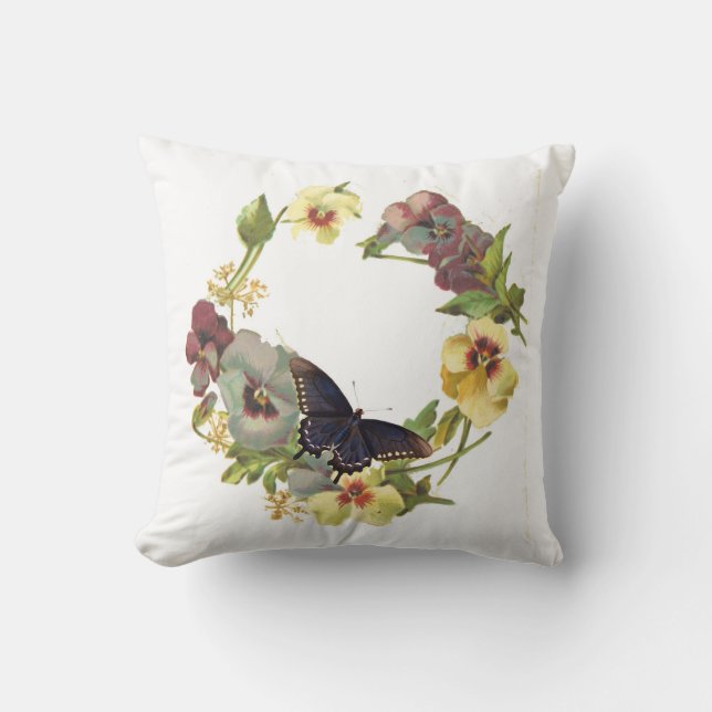 Butterfly and Pansies Cushion (Front)