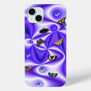 Butterfly and Pearls on purple Silk iPhone 15 Mini Case