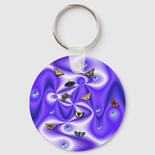 Butterfly and Pearls on purple Silk Key Ring