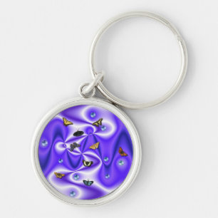 Butterfly and Pearls on purple Silk Key Ring