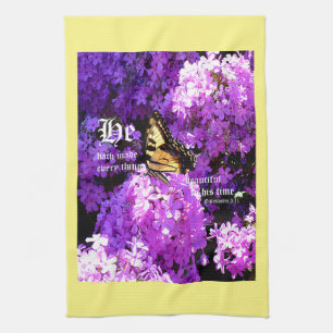 Butterfly and Phlox, Ecclesiastes 3:11 Tea Towel