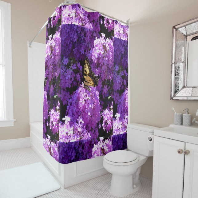 Butterfly and Phlox Shower Curtain (In Situ)