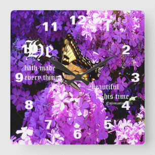 Butterfly and Phlox with Ecclesiastes 3:11 Square Wall Clock
