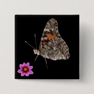 Butterfly and Pink Flower 15 Cm Square Badge