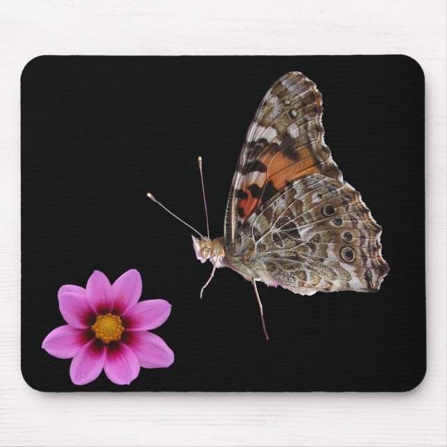 Butterfly and Pink Flower Mouse Pad (Front)