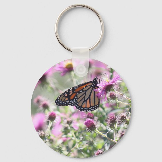 Butterfly and Purple Meadow Flowers Key Ring (Front)