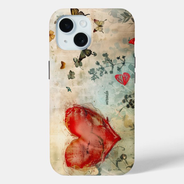 Butterfly and Red Heart Case-Mate iPhone Case (Back)