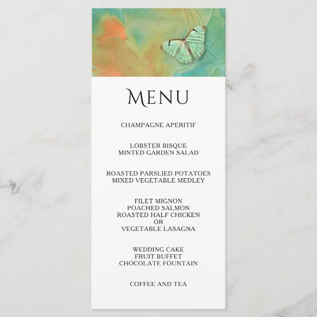 Butterfly and Southwest Colours Wedding Menu (Front)