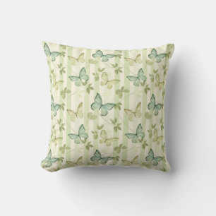 Butterfly and Stripes Green Home Decor Pillow