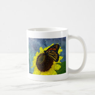 Butterfly and Sunflower Blue Background Coffee Mug