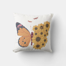 Butterfly and Sunflower Wing Pillow Cover 