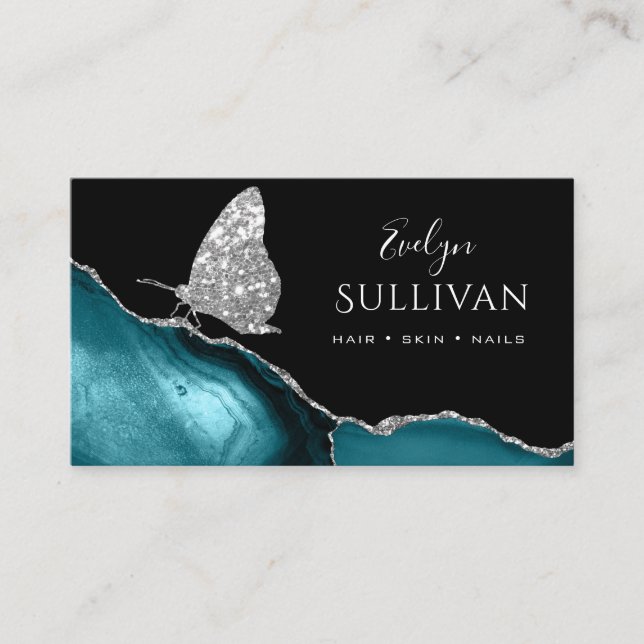 butterfly and teal agate business card (Front)