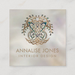 Butterfly and Tree of life Yggdrasil Square Business Card