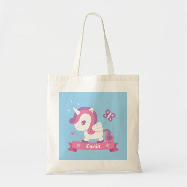 Butterfly and Unicorn with Wings Girls Tote Bag (Front)