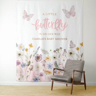 Butterfly and Wildflower Baby Shower Backdrop Tapestry