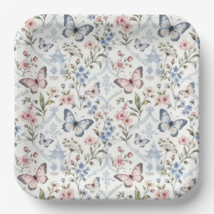 Butterfly and Wildflower Chinoiserie Design Paper Plate
