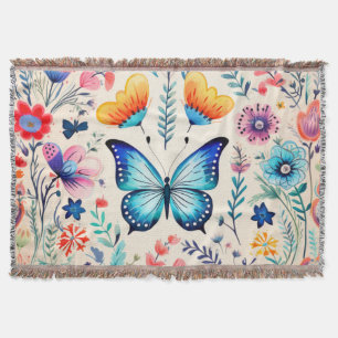 Butterfly and Wildflower Garden Throw Blanket
