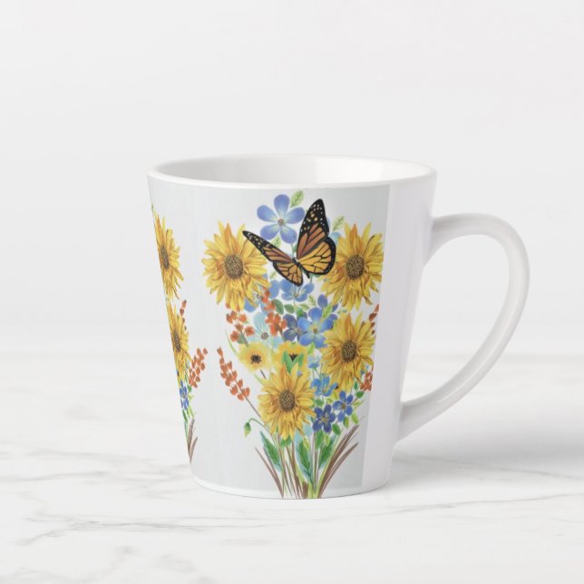 Butterfly and Yellow  Flowers Latte Mug (Right)