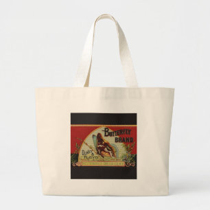 Butterfly Antique Advertising Label Large Tote Bag