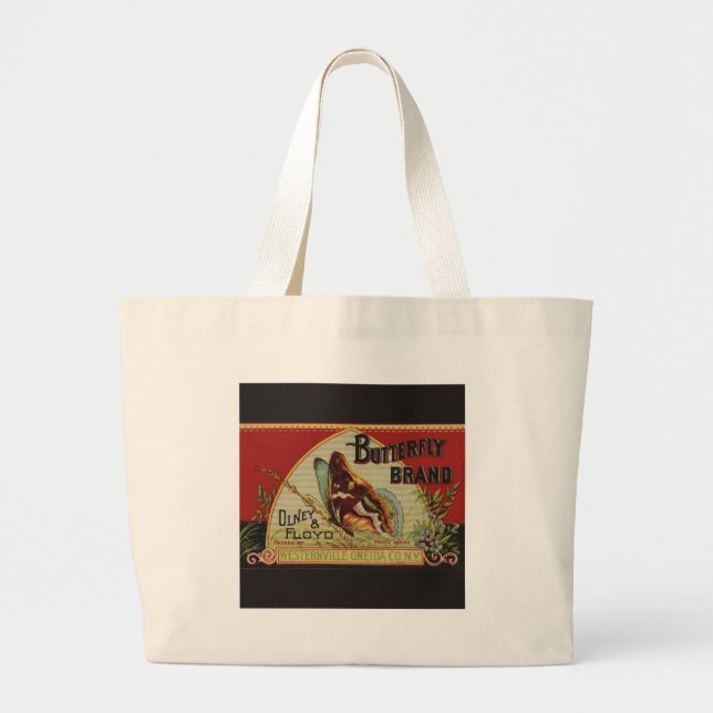 Butterfly Antique Advertising Label Large Tote Bag (Front)